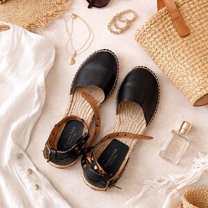 Garnet Hill Women's Black and Brown Espadrilles Euro Size 38